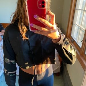 Black cropped long sleeve with camo sleeves